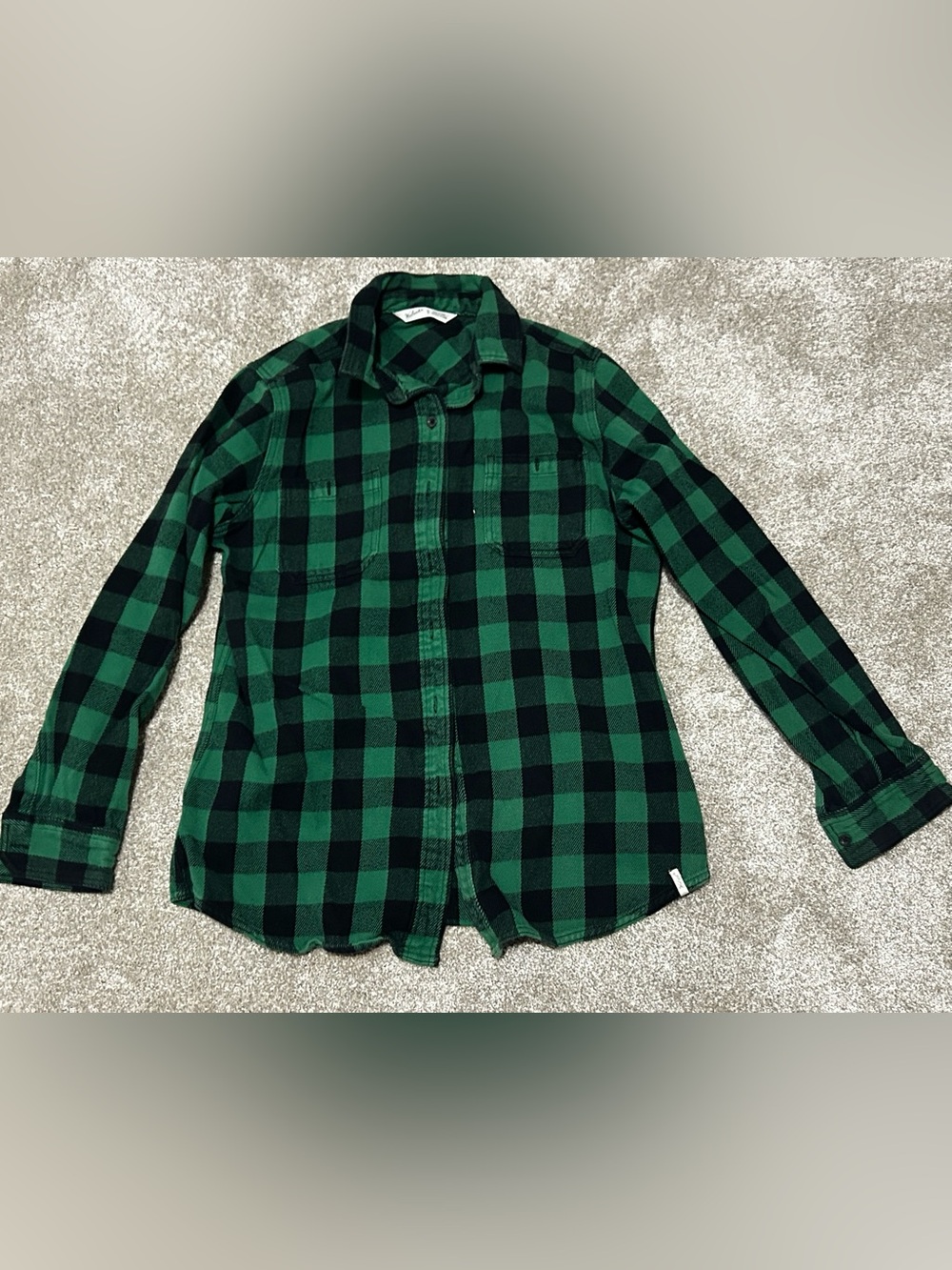 Woolrich Buffalo Check Flannel Shirt Green Black Plaid Cotton Button Up Size M - Picture 2 of 7